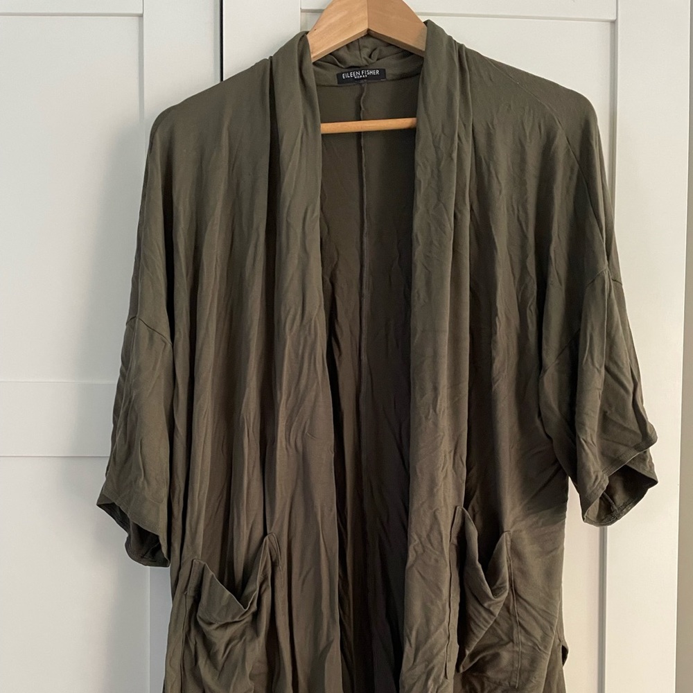 Olive green Eileen Fisher shrug